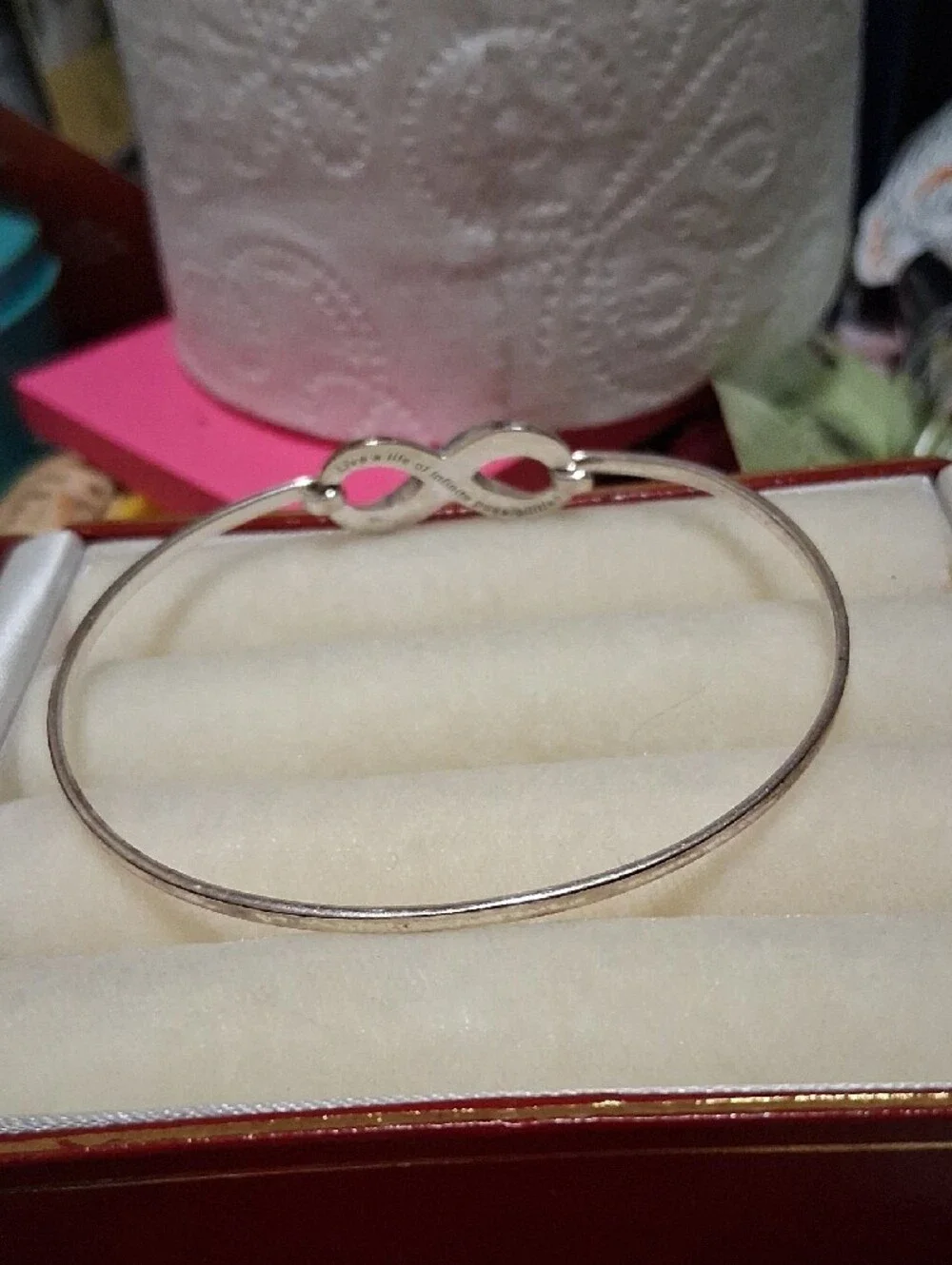 Source Unknown Silver Infinity Crystal Bangle Bracelet